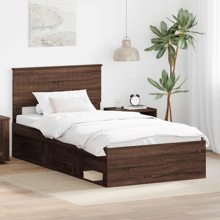 Sengestel med hovedgærde Brun eg 100 x 200 cm Massiv fyrretræ