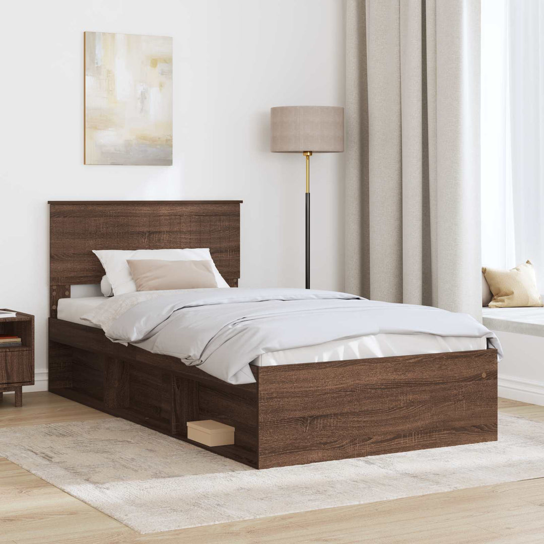 Sengestel med hovedgærde Brun eg 100 x 200 cm Massiv fyrretræ