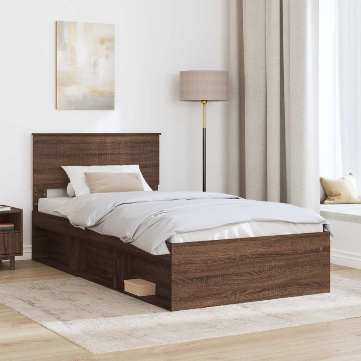 Sengestel med hovedgærde Brun eg 100 x 200 cm Massiv fyrretræ