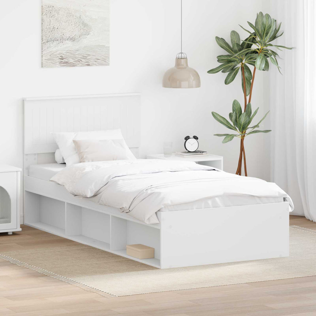 Sengestel med hovedgærde Hvid 90 x 200 cm Massiv fyrretræ