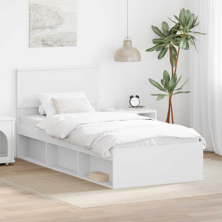 Sengestel med hovedgærde Hvid 90 x 200 cm Massiv fyrretræ