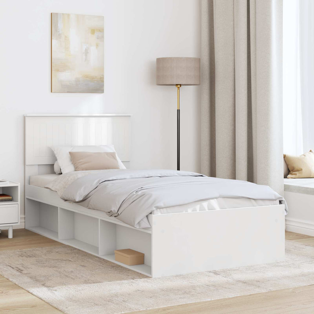 Sengestel med hovedgærde Hvid 90 x 200 cm Massiv fyrretræ
