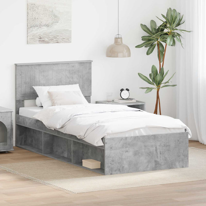 Sengestel med hovedgærde Beton 90 x 200 cm Massiv fyrretræ