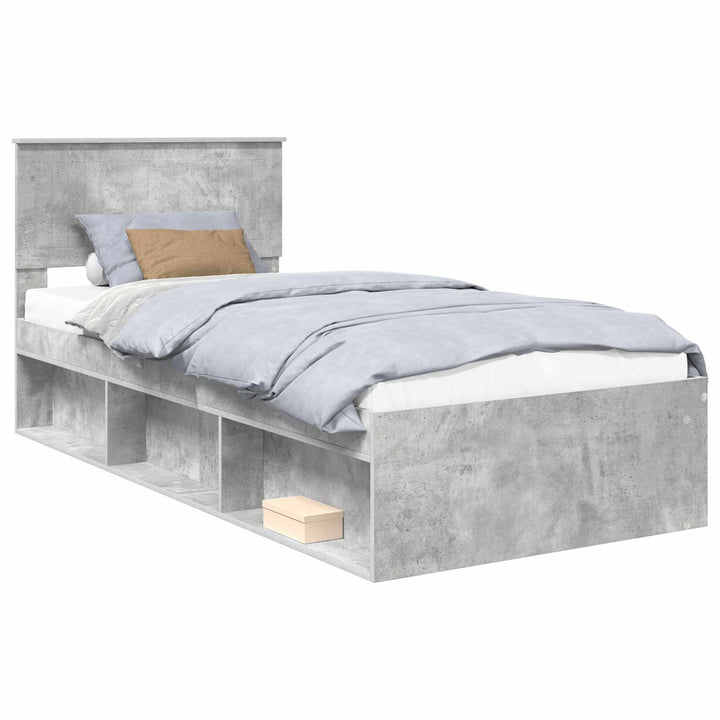 Sengestel med hovedgærde Beton 90 x 200 cm Massiv fyrretræ