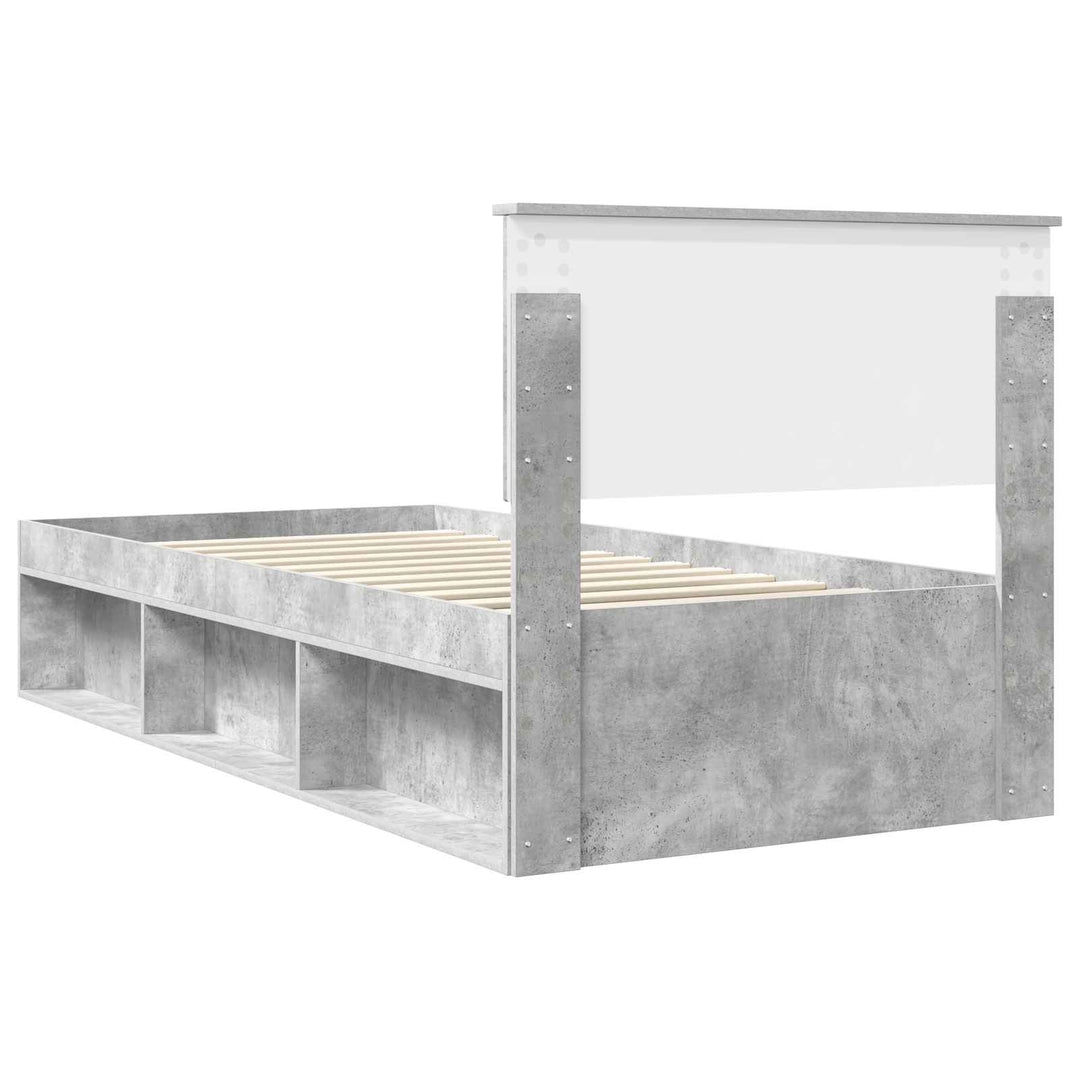 Sengestel med hovedgærde Beton 90 x 200 cm Massiv fyrretræ