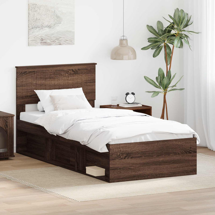 Sengestel med hovedgærde Brun eg 90 x 200 cm Massiv fyrretræ