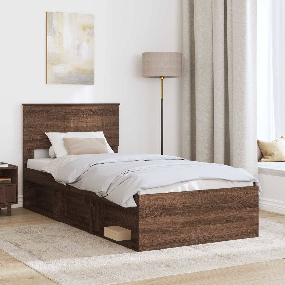 Sengestel med hovedgærde Brun eg 90 x 200 cm Massiv fyrretræ