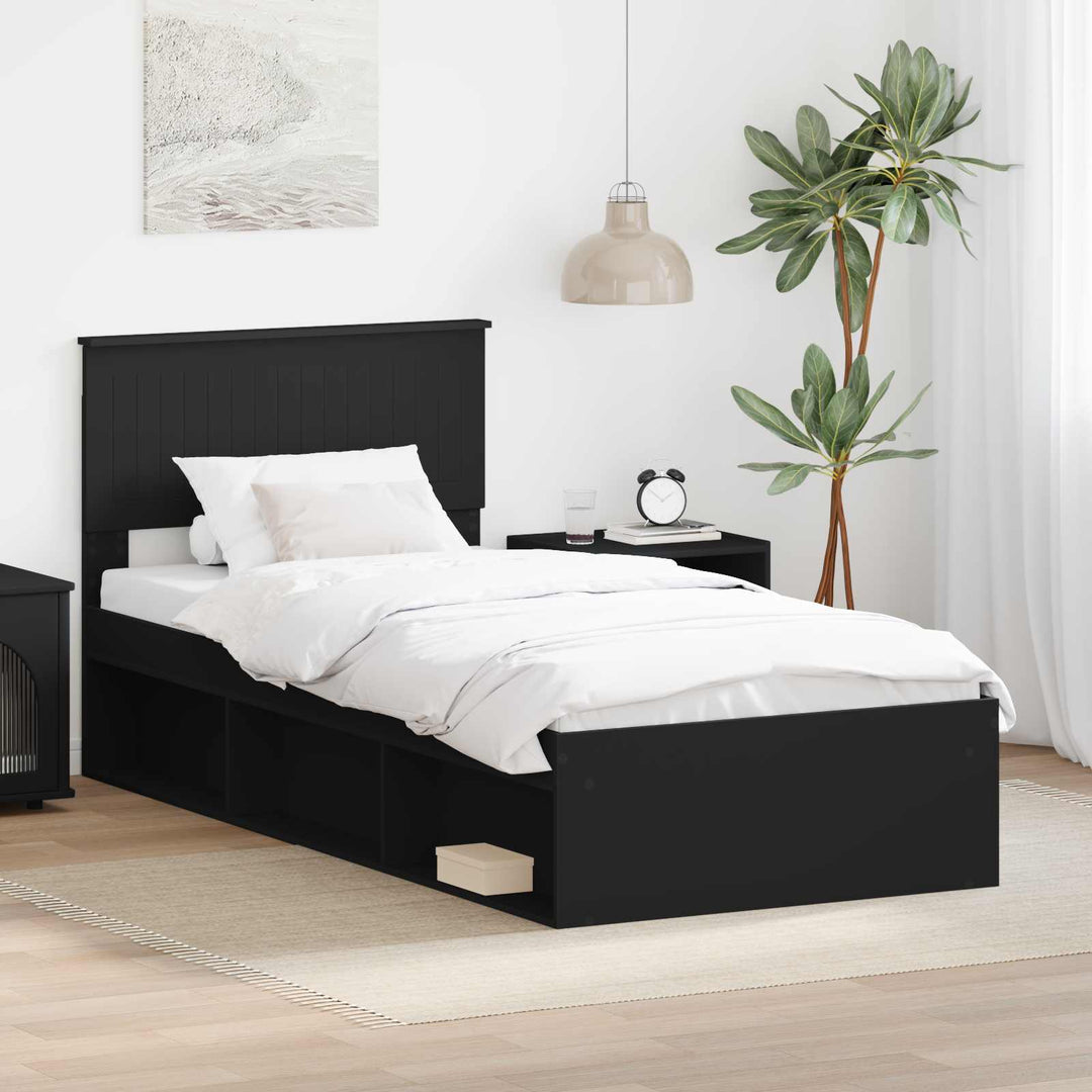 Sengestel med hovedgærde Sort 90 x 190 cm Massiv fyrretræ