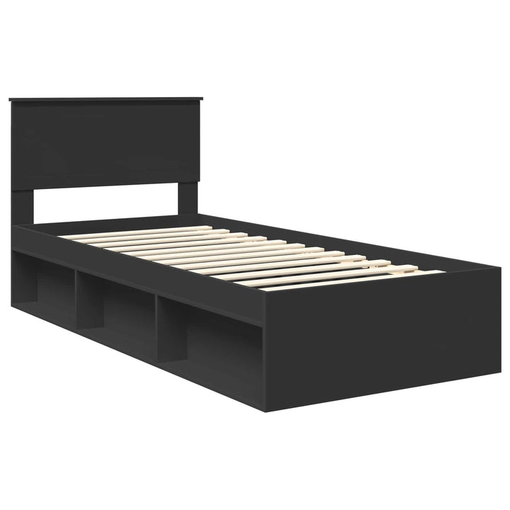 Sengestel med hovedgærde Sort 90 x 190 cm Massiv fyrretræ