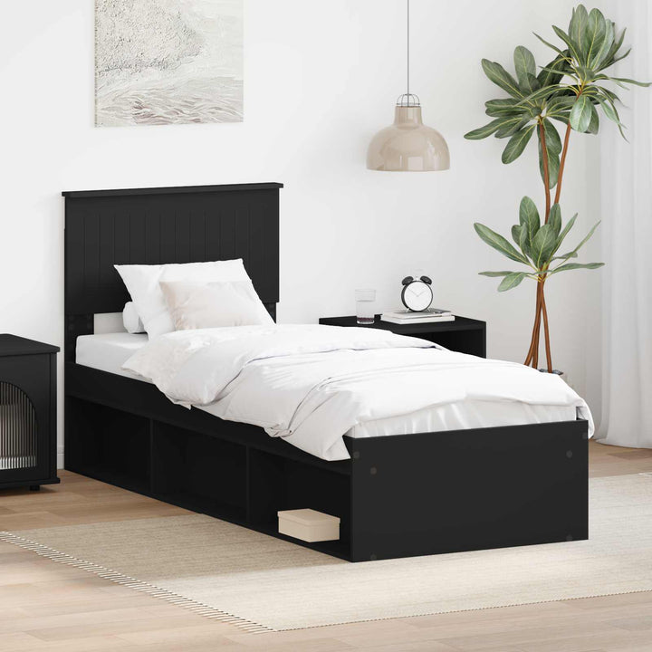 Sengestel med hovedgærde Sort 75 x 190 cm Massiv fyrretræ