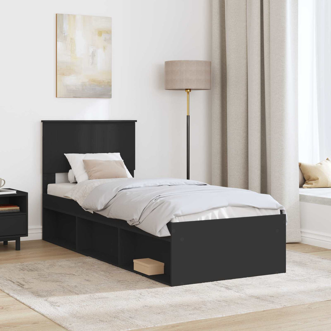 Sengestel med hovedgærde Sort 75 x 190 cm Massiv fyrretræ