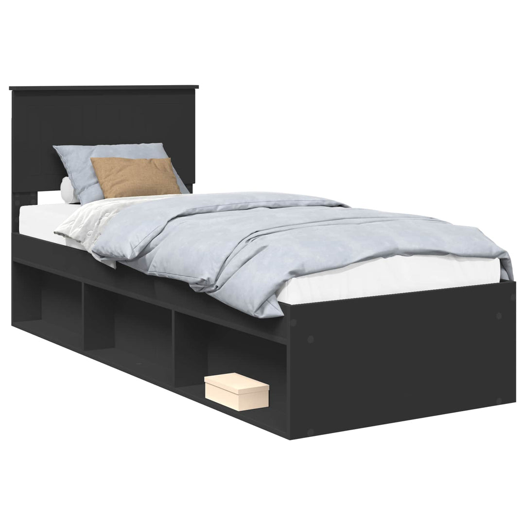 Sengestel med hovedgærde Sort 75 x 190 cm Massiv fyrretræ