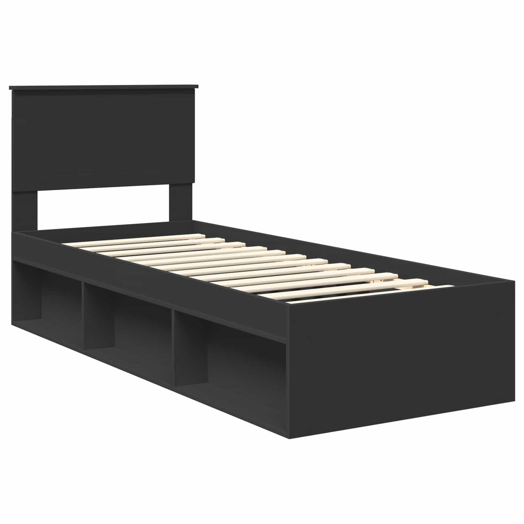 Sengestel med hovedgærde Sort 75 x 190 cm Massiv fyrretræ