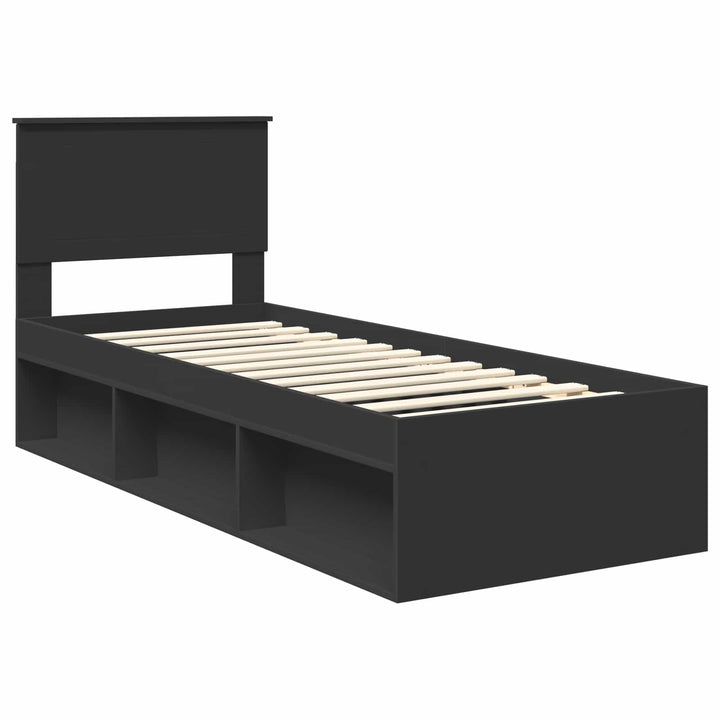 Sengestel med hovedgærde Sort 75 x 190 cm Massiv fyrretræ