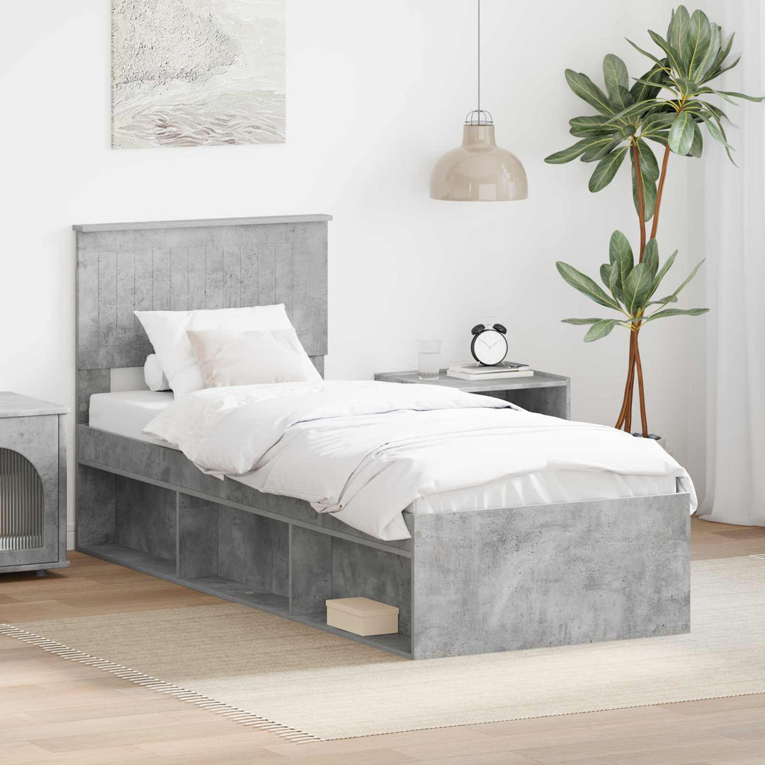 Sengestel med hovedgærde Beton Grå 75 x 190 cm Massiv fyrretræ