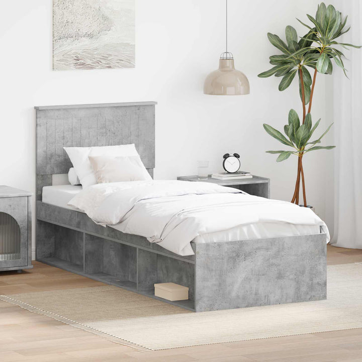 Sengestel med hovedgærde Beton Grå 75 x 190 cm Massiv fyrretræ