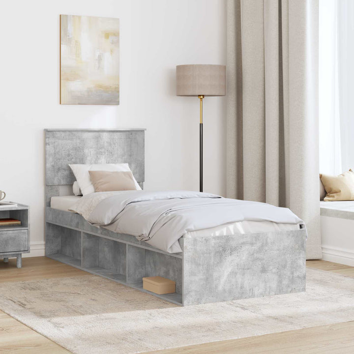 Sengestel med hovedgærde Beton Grå 75 x 190 cm Massiv fyrretræ
