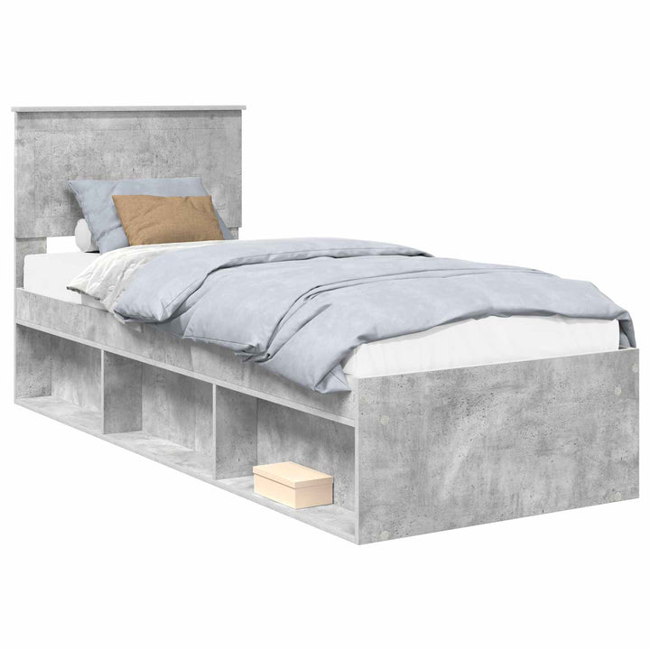 Sengestel med hovedgærde Beton Grå 75 x 190 cm Massiv fyrretræ