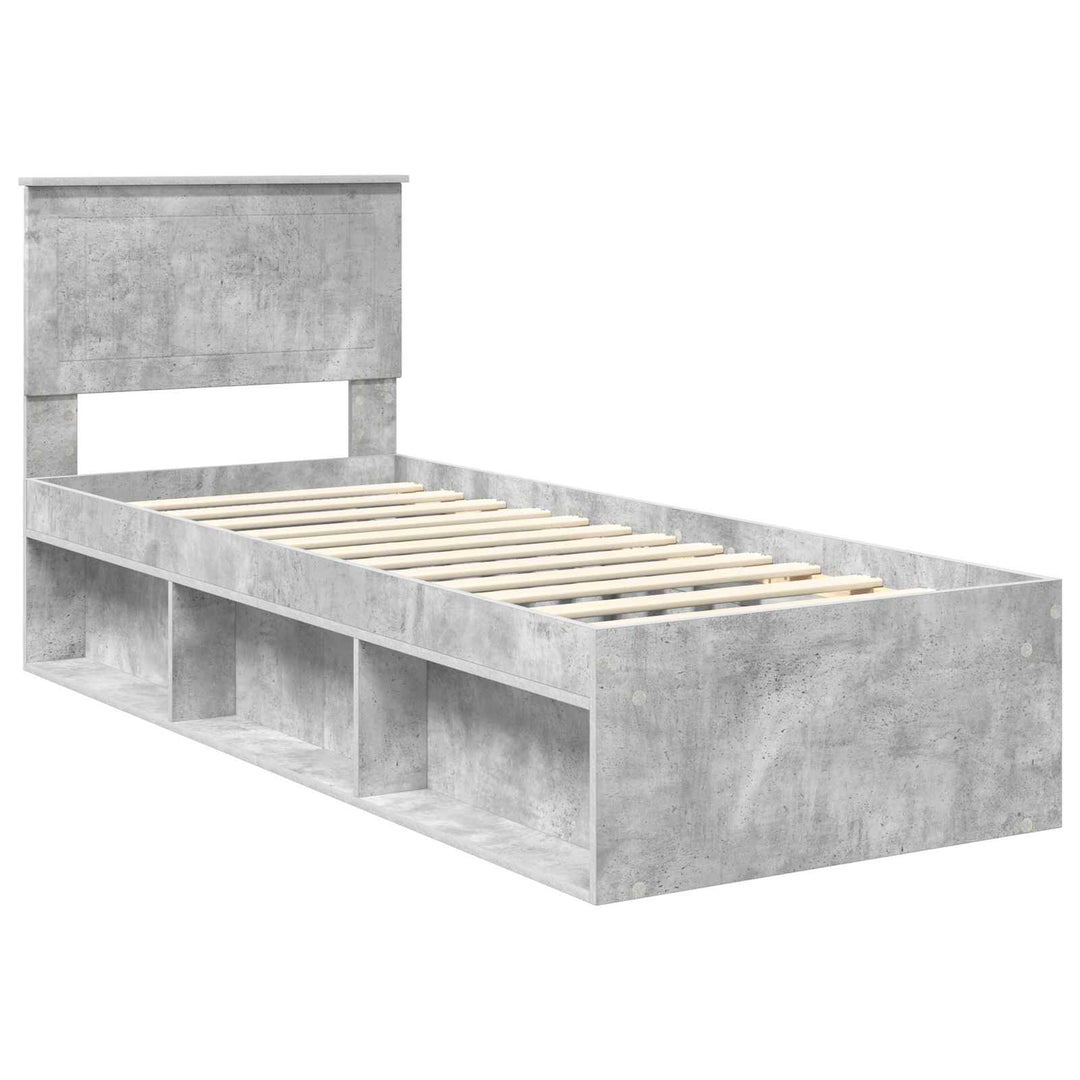 Sengestel med hovedgærde Beton Grå 75 x 190 cm Massiv fyrretræ