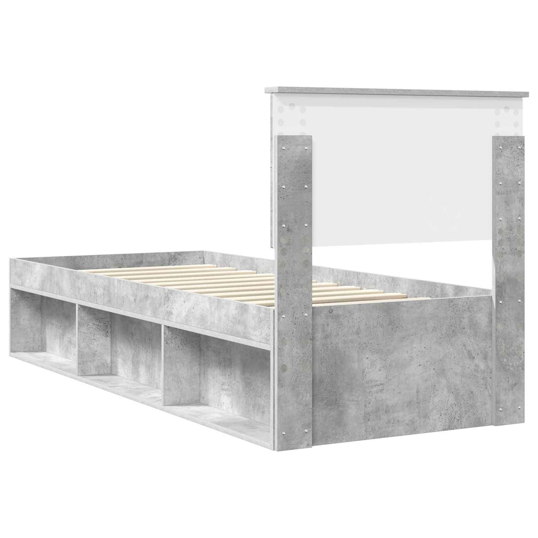 Sengestel med hovedgærde Beton Grå 75 x 190 cm Massiv fyrretræ