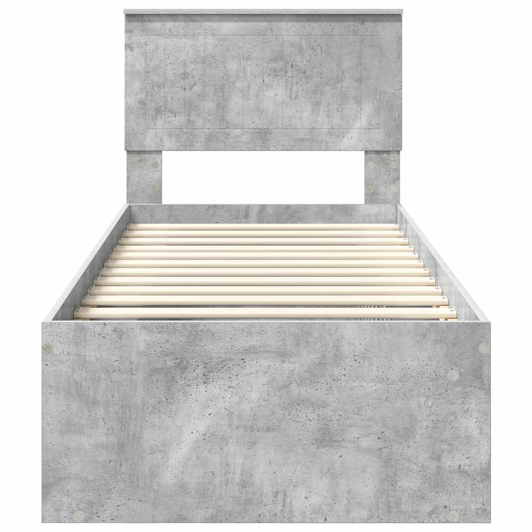 Sengestel med hovedgærde Beton Grå 75 x 190 cm Massiv fyrretræ