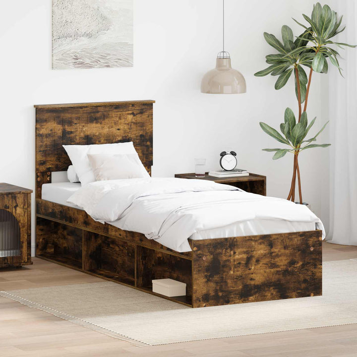 Sengestel med hovedgærde Røget eg 75 x 190 cm Massiv fyrretræ