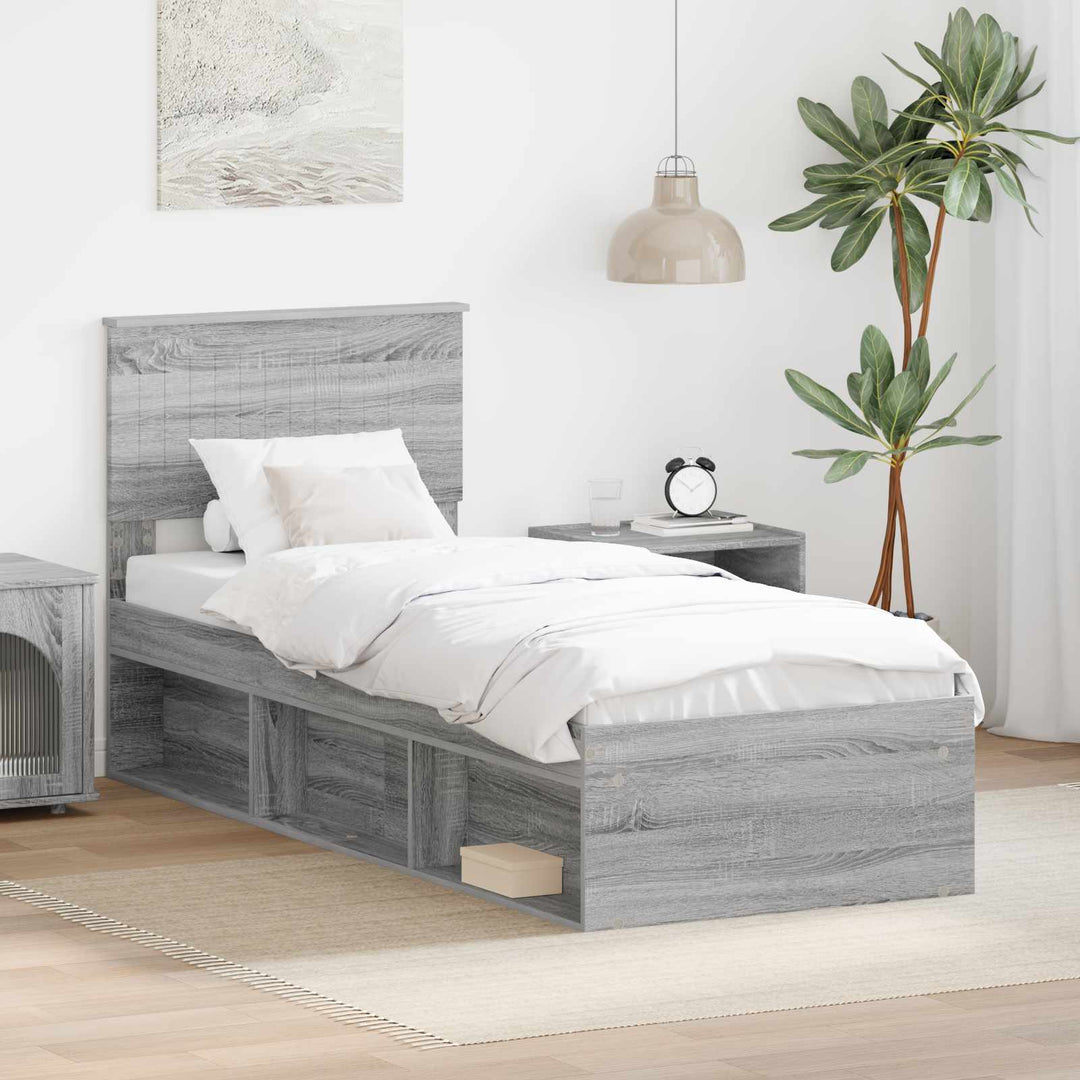 Sengestel med hovedgærde Grå Sonoma 75 x 190 cm Massiv fyrretræ