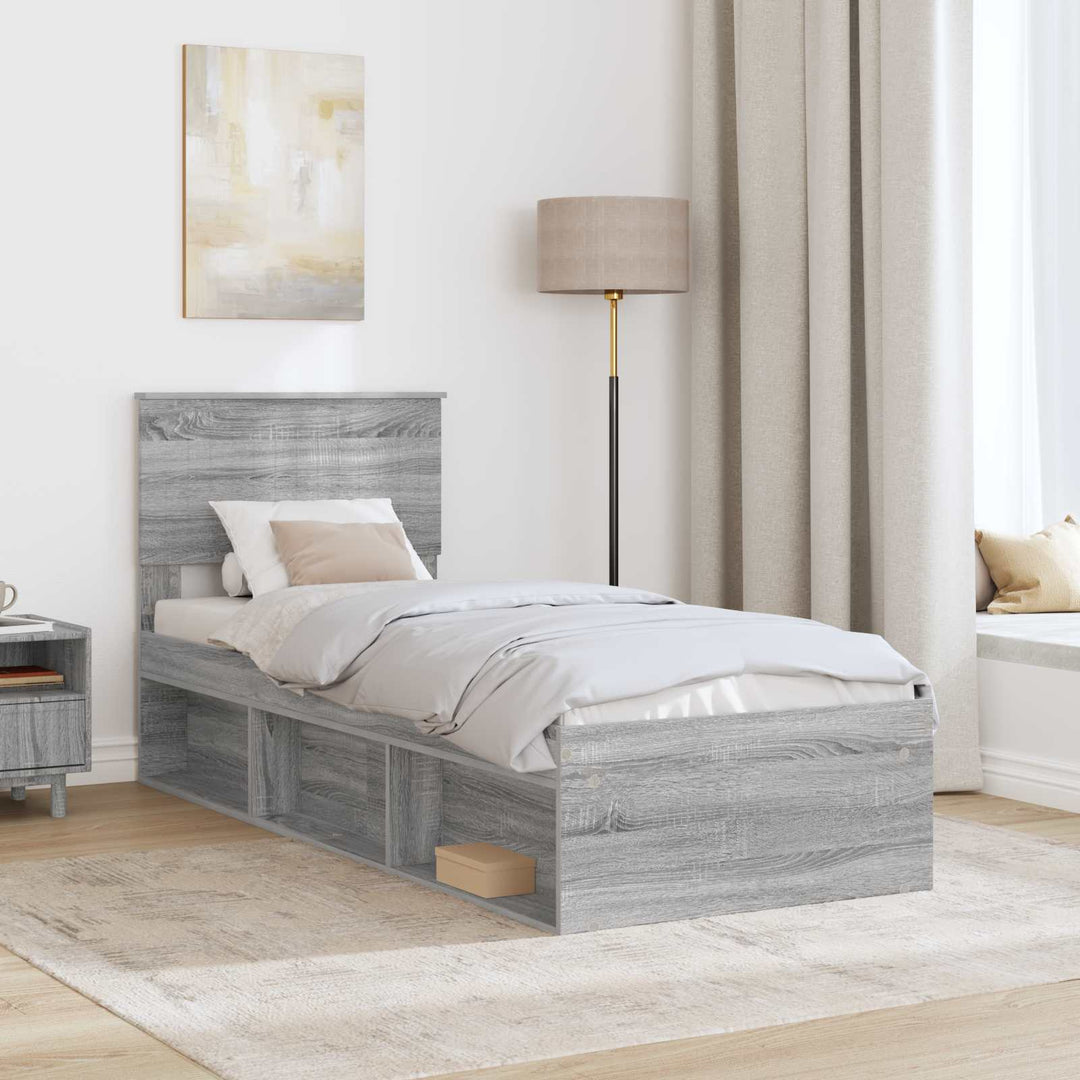 Sengestel med hovedgærde Grå Sonoma 75 x 190 cm Massiv fyrretræ
