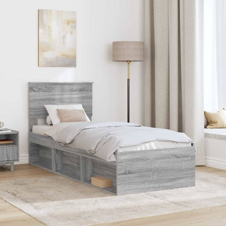 Sengestel med hovedgærde Grå Sonoma 75 x 190 cm Massiv fyrretræ