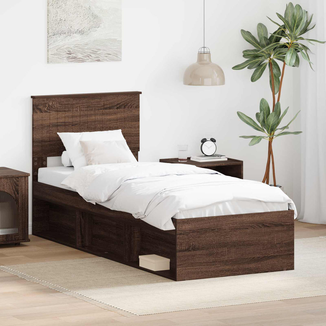 Sengestel med hovedgærde Brun eg 75 x 190 cm Massiv fyrretræ