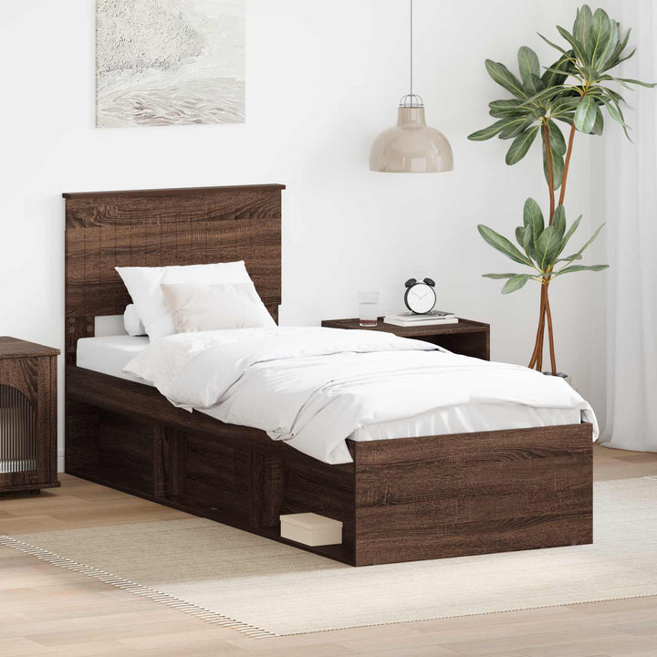 Sengestel med hovedgærde Brun eg 75 x 190 cm Massiv fyrretræ