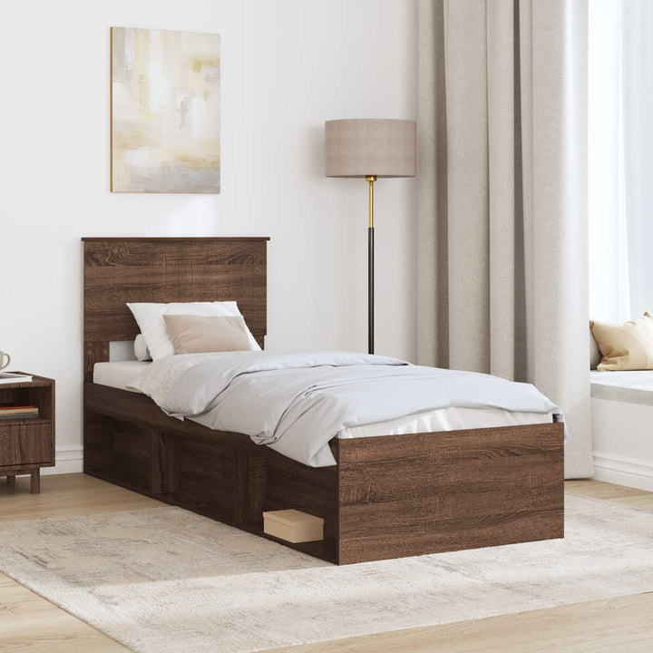 Sengestel med hovedgærde Brun eg 75 x 190 cm Massiv fyrretræ