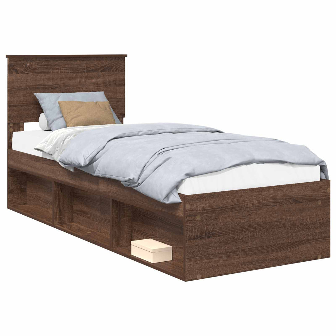 Sengestel med hovedgærde Brun eg 75 x 190 cm Massiv fyrretræ