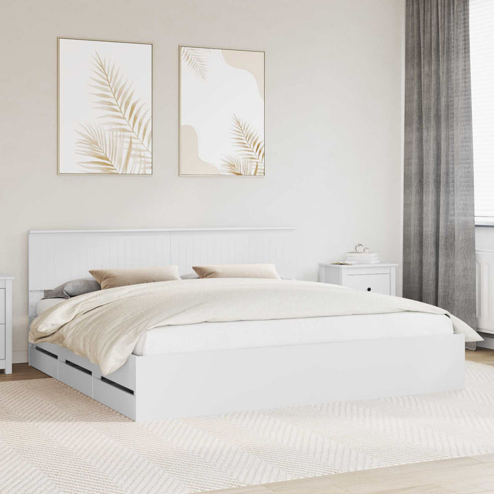 Sengestel med skuffe Hvid 200 x 200 cm Ingeniørtræ