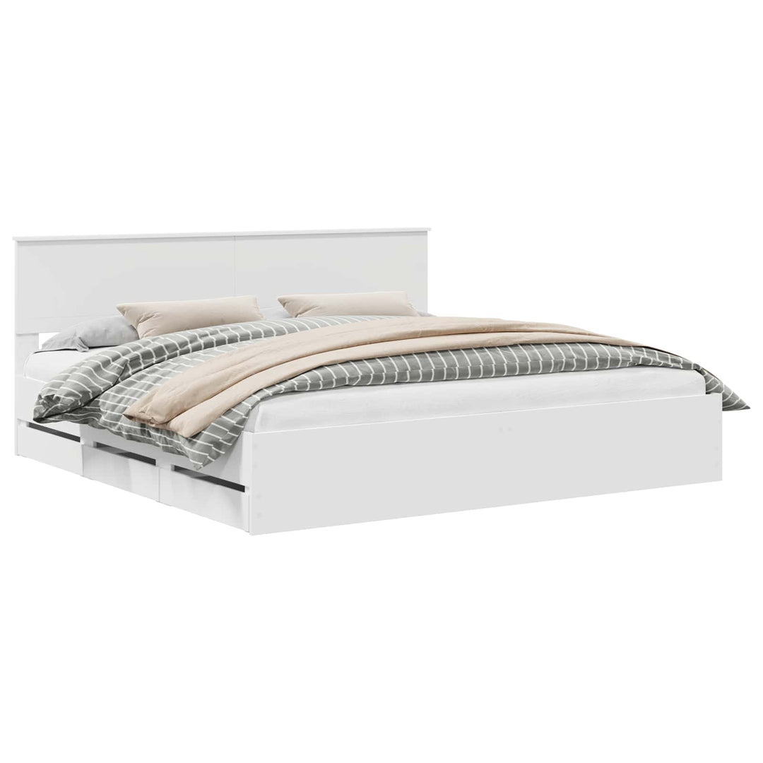 Sengestel med skuffe Hvid 200 x 200 cm Ingeniørtræ