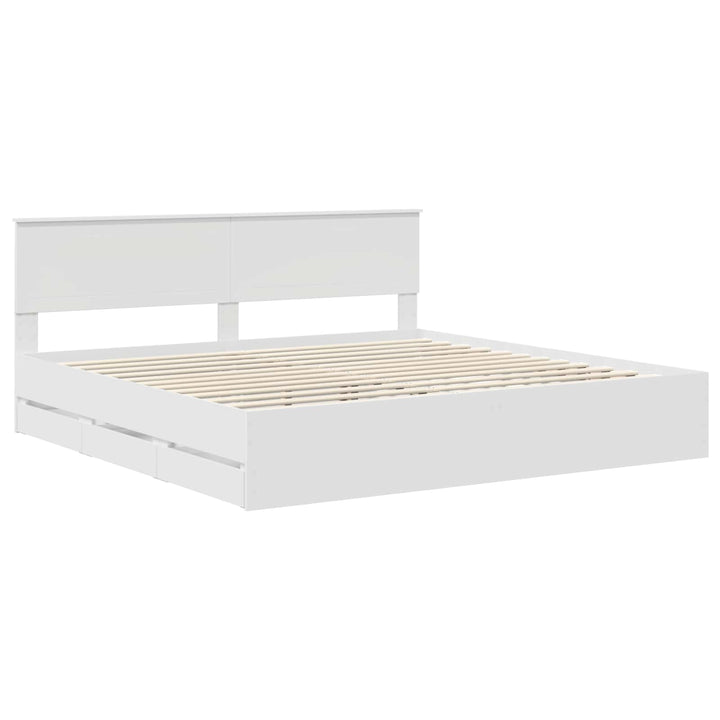 Sengestel med skuffe Hvid 200 x 200 cm Ingeniørtræ