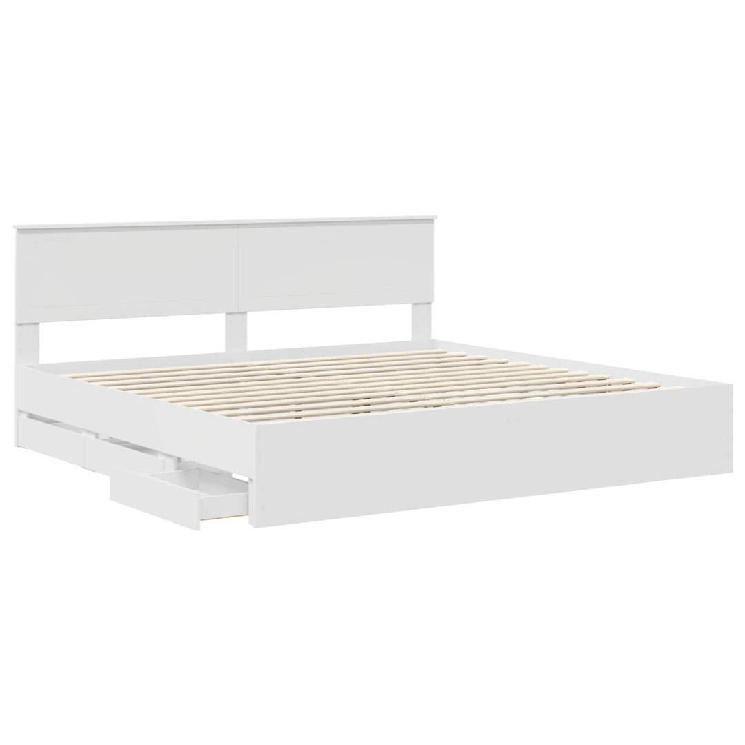 Sengestel med skuffe Hvid 200 x 200 cm Ingeniørtræ