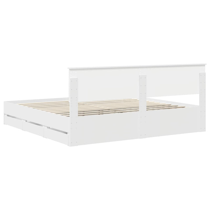 Sengestel med skuffe Hvid 200 x 200 cm Ingeniørtræ