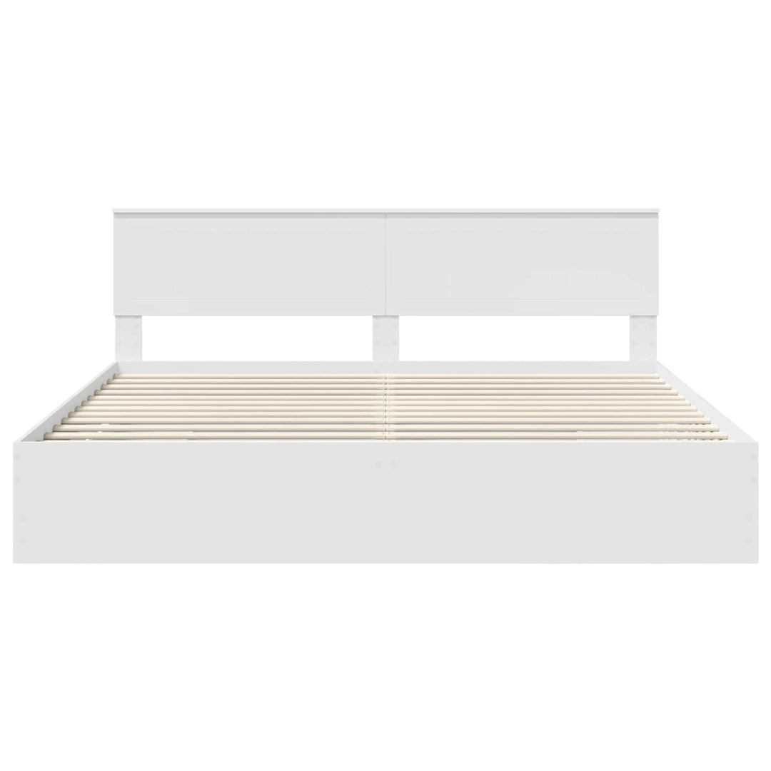 Sengestel med skuffe Hvid 200 x 200 cm Ingeniørtræ