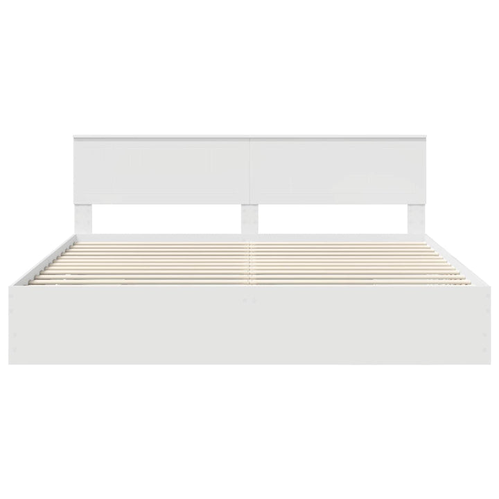 Sengestel med skuffe Hvid 200 x 200 cm Ingeniørtræ