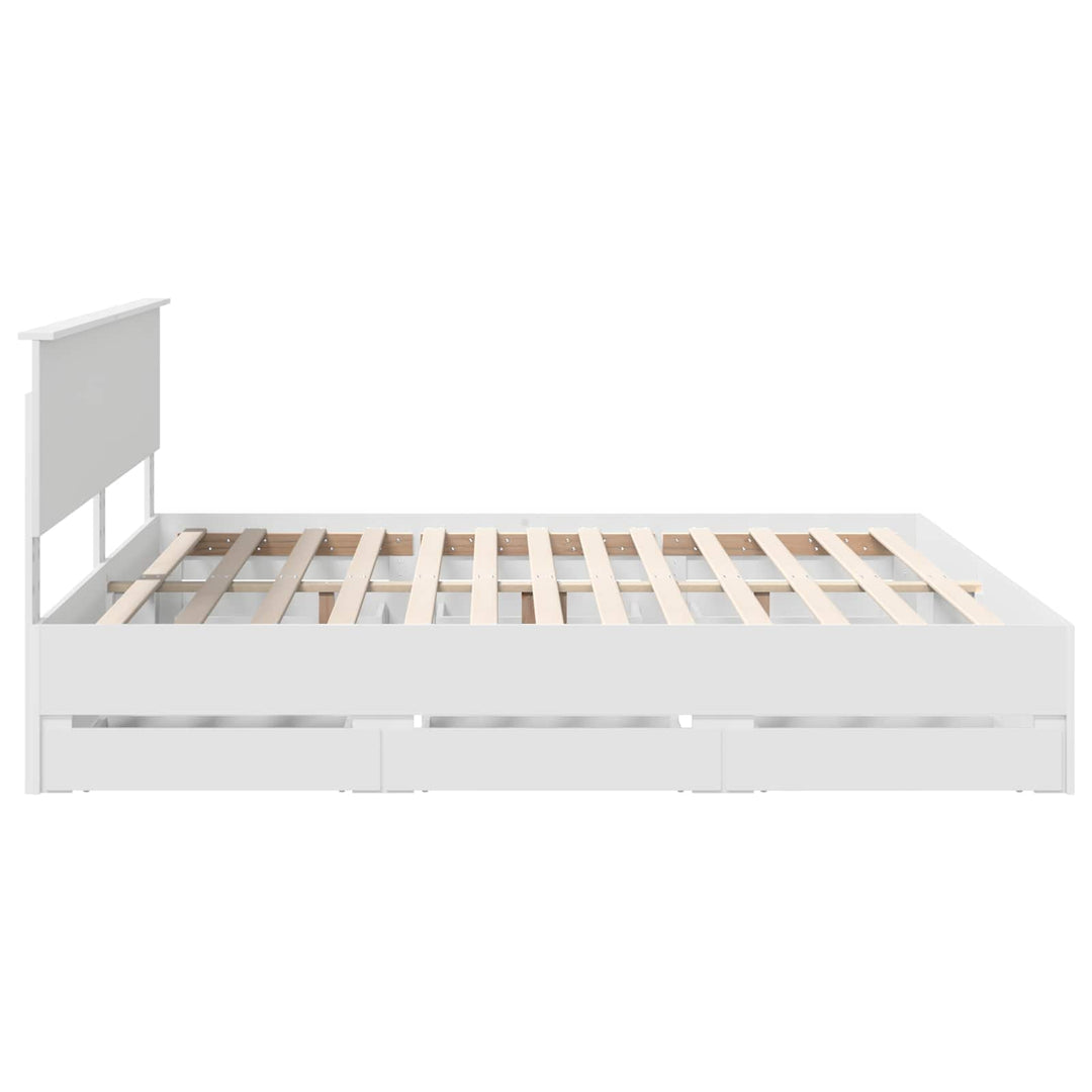Sengestel med skuffe Hvid 200 x 200 cm Ingeniørtræ