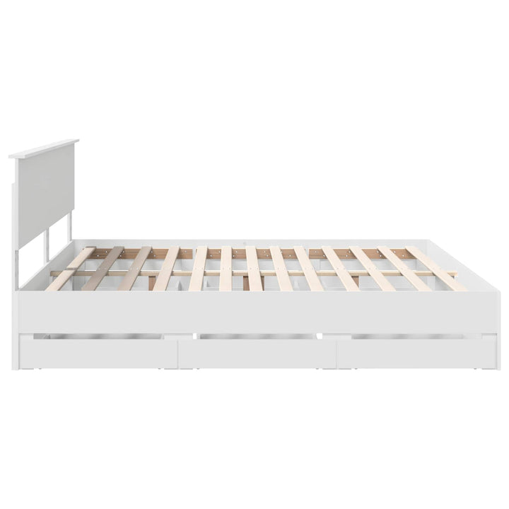 Sengestel med skuffe Hvid 200 x 200 cm Ingeniørtræ