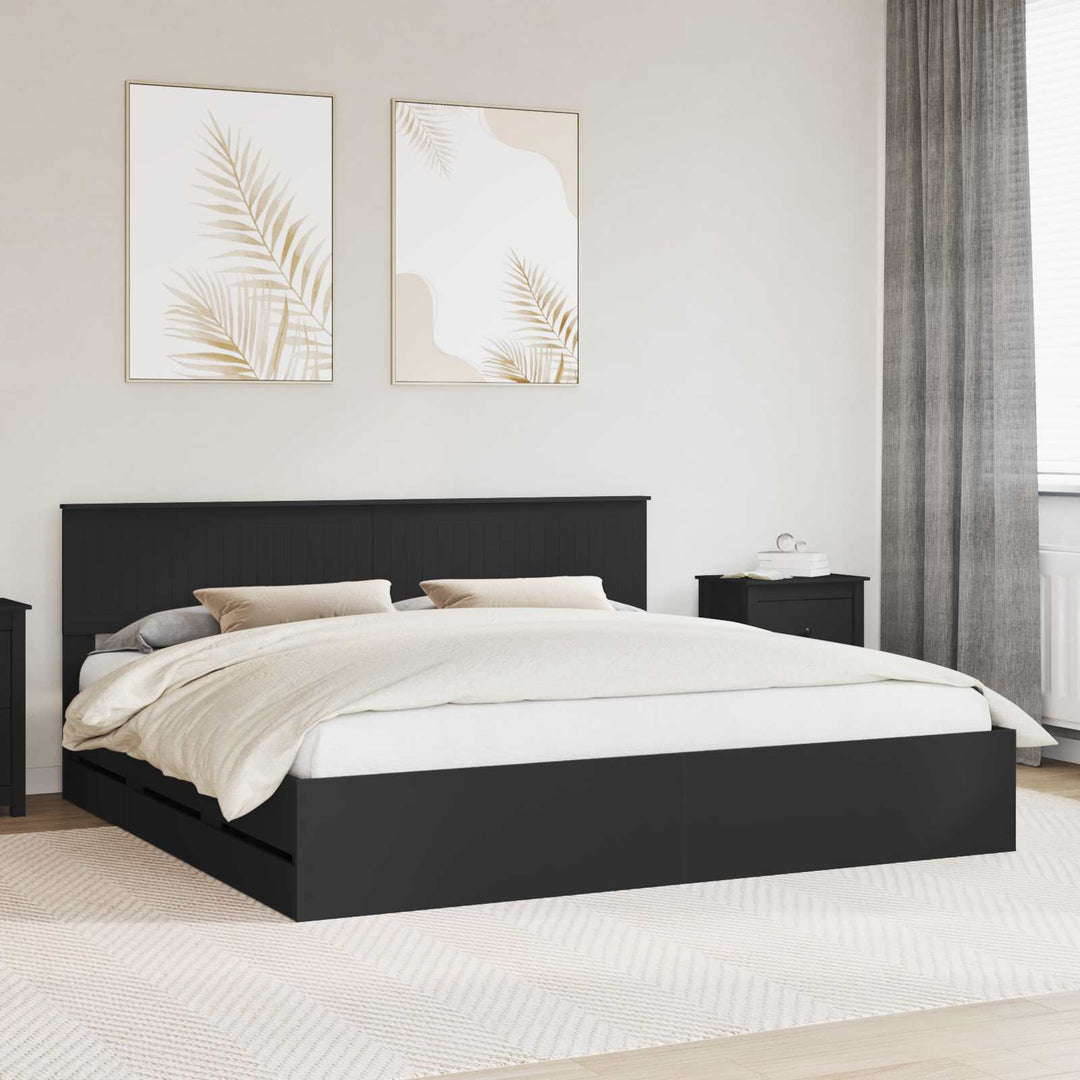 Sengestel med skuffe Sort 200 x 200 cm Ingeniørtræ
