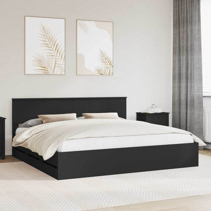 Sengestel med skuffe Sort 200 x 200 cm Ingeniørtræ