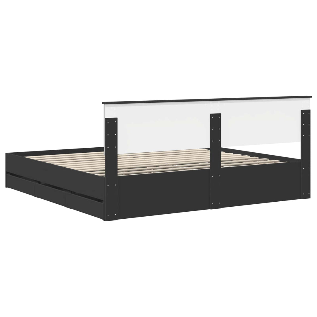 Sengestel med skuffe Sort 200 x 200 cm Ingeniørtræ