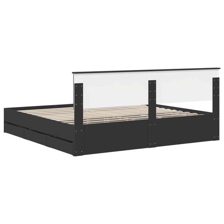 Sengestel med skuffe Sort 200 x 200 cm Ingeniørtræ