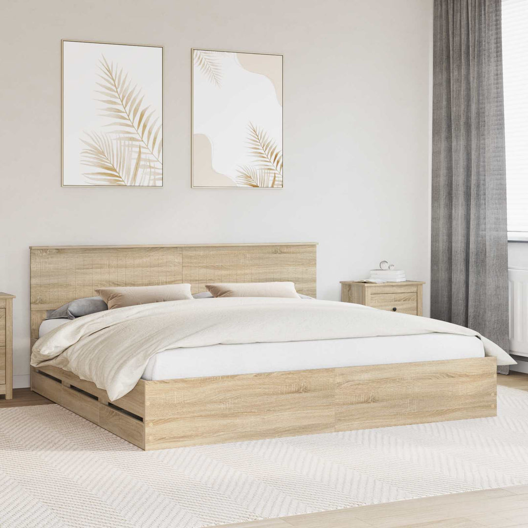 Sengestel med skuffe Sonoma eg 200 x 200 cm Ingeniørtræ
