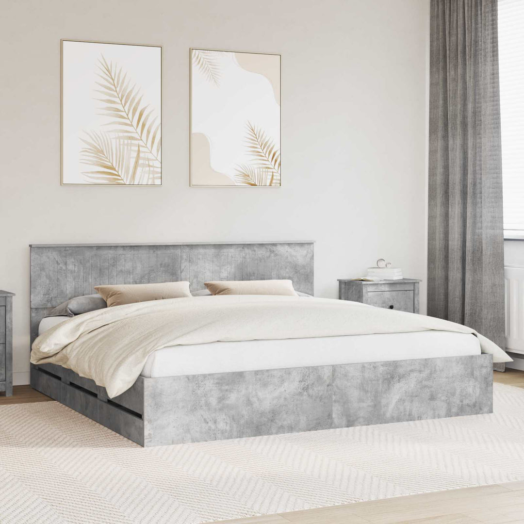 Sengestel med skuffe Beton Grå 200 x 200 cm Ingeniørtræ