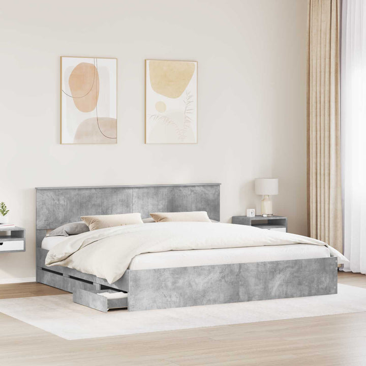 Sengestel med skuffe Beton Grå 200 x 200 cm Ingeniørtræ