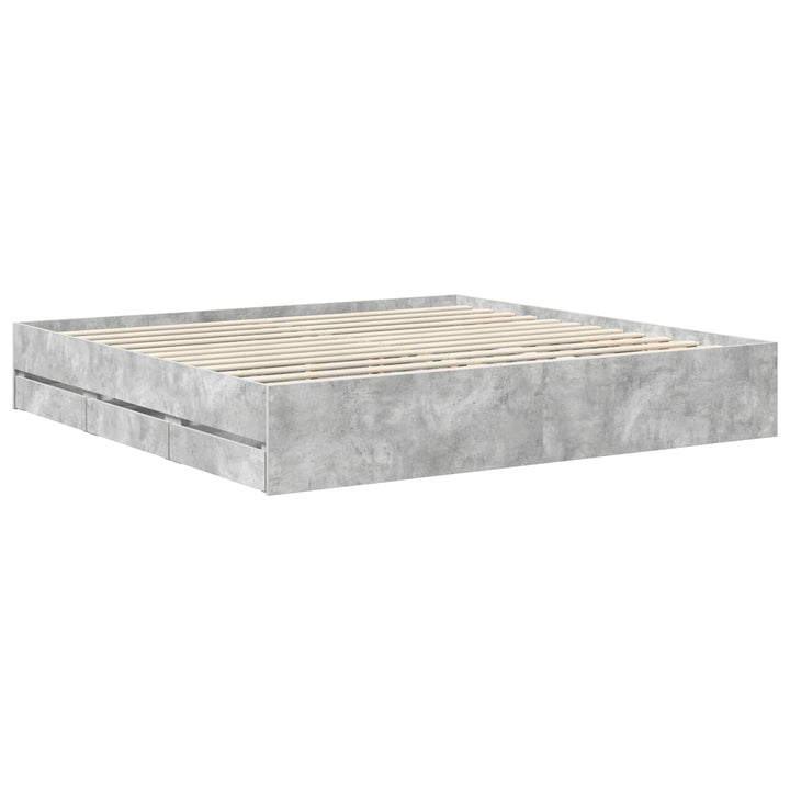 Sengestel med skuffe Beton Grå 200 x 200 cm Ingeniørtræ